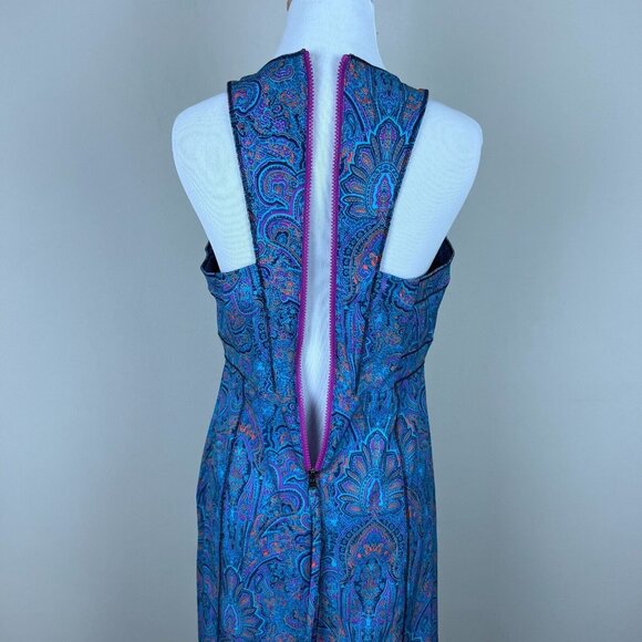 Title Nine Dress 6 Blue Purple Trouble Nimblene Paisley Built In Bra Zip Sheath - Picture 9 of 14